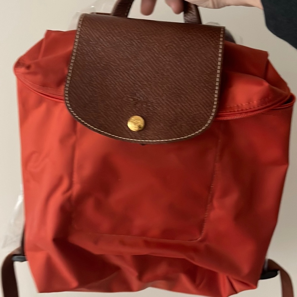 LONGCHAMP Le Pliage Canvas Backpack In Orange, NEW